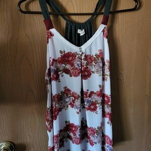 Rewind Floral Tank Top - White and Red